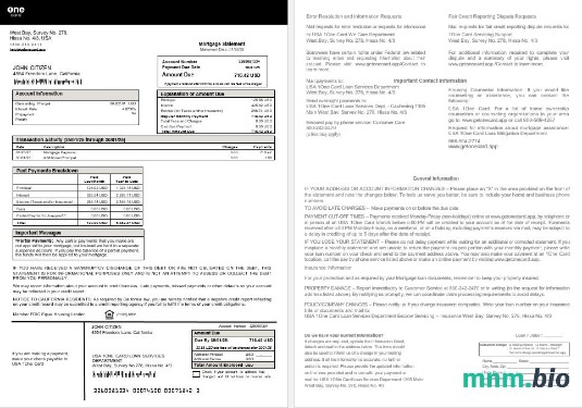USA 1One Card wyciąg z kredytu hipotecznego w formatach Word i PDF